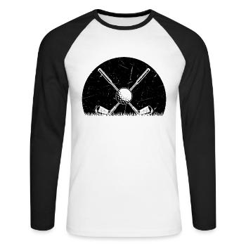Retro Golf Ball Sunset Golfer Golf Player - Unisex Baseballshirt langarm - Weiß/Schwarz - Vorne - Nik (191cm)
