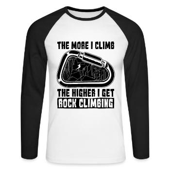 The More I Climb The Higher Climbing Rock Climber - Unisex Baseballshirt langarm - Weiß/Schwarz - Vorne - Nik (191cm)