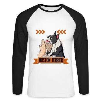 Mich Gibts Nur Mit Boston Terrier - Unisex Baseballshirt langarm - Weiß/Schwarz - Vorne - Nik (191cm)