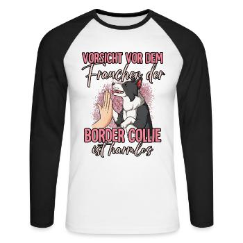 Vorsicht vor dem Frauchen Border Collie - Unisex Baseballshirt langarm - Weiß/Schwarz - Vorne - Nik (191cm)