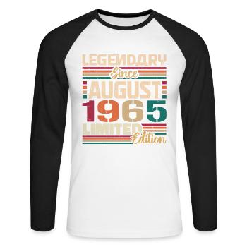 1965 August Birthday Legend August 1965 - Unisex Long Sleeve Baseball T-Shirt - white/black - Front - Nik (191cm)