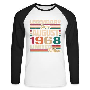 1968 August Birthday Legend August 1968 - Unisex Long Sleeve Baseball T-Shirt - white/black - Front - Nik (191cm)