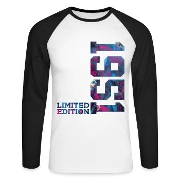 75TH BIRTHDAY 75TH ANNIVERSARY LIMITED EDITION 1951 - Unisex Long Sleeve Baseball T-Shirt - white/black - Front - Nik (191cm)