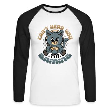 Je ne t’entends pas, je joue - T-shirt baseball manches longues Homme - blanc/noir - Devant - Nik (191cm)