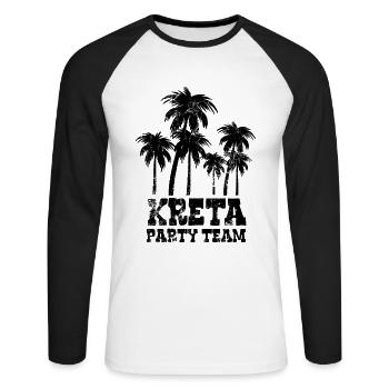 Kreta Party Team - Insel Urlaub mit Freunden - Unisex Baseballshirt langarm - Weiß/Schwarz - Vorne - Nik (191cm)