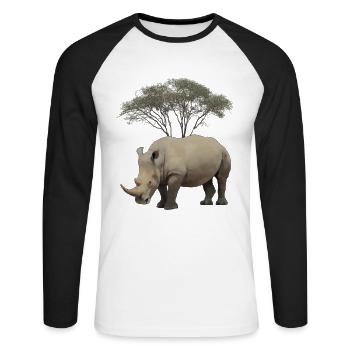 Breitmaulnashorn mit Baum in Afrika - Rhino - Unisex Baseballshirt langarm - Weiß/Schwarz - Vorne - Nik (191cm)