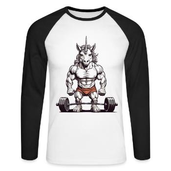 Unicorn Bodybuilder Fitness and Sports Design - Unisex Long Sleeve Baseball T-Shirt - white/black - Front - Nik (191cm)