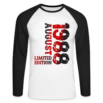 1988 August Limited Edition 35. Geburtstag Outfit - Unisex Baseballshirt langarm - Weiß/Schwarz - Vorne - Nik (191cm)