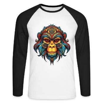 Portrait de singe - T-shirt baseball manches longues Homme - blanc/noir - Devant - Nik (191cm)