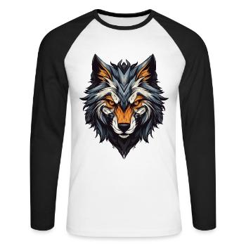 Portrait de loup - T-shirt baseball manches longues Homme - blanc/noir - Devant - Nik (191cm)