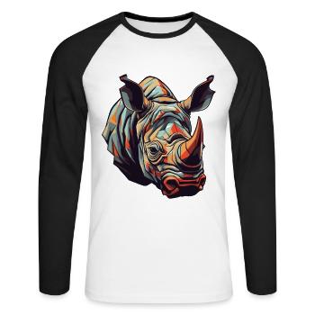 Rhinoceros Portrait - Unisex Long Sleeve Baseball T-Shirt - white/black - Front - Nik (191cm)