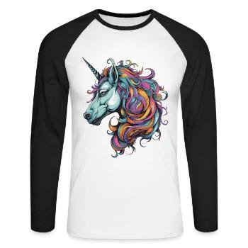 Einhorn Portrait - Unisex Baseballshirt langarm - Weiß/Schwarz - Vorne - Nik (191cm)