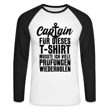 KAPITÄN PRÜFUNG SEGELSCHEIN CAPTAIN SEGELN - Unisex Baseballshirt langarm - Weiß/Schwarz - Vorne - Nik (191cm)