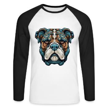 Bulldog Hund Portrait - Unisex Baseballshirt langarm - Weiß/Schwarz - Vorne - Nik (191cm)