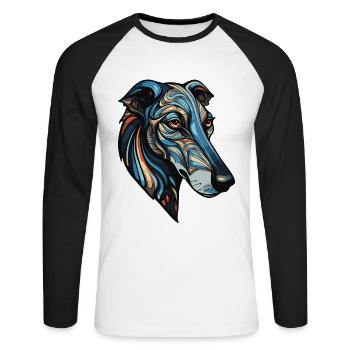 Greyhound Hund Portrait - Unisex Baseballshirt langarm - Weiß/Schwarz - Vorne - Nik (191cm)