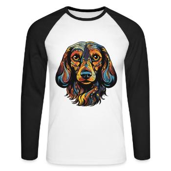 Teckel Portrait de chien teckel - T-shirt baseball manches longues Homme - blanc/noir - Devant - Nik (191cm)