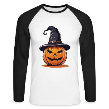 Citrouille sorcière drôle design d’Halloween - T-shirt baseball manches longues Homme - blanc/noir - Devant - Nik (191cm)