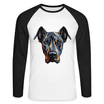 Great Dane Hund Portrait - Unisex Baseballshirt langarm - Weiß/Schwarz - Vorne - Nik (191cm)