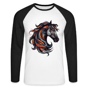 Portrait de cheval - T-shirt baseball manches longues Homme - blanc/noir - Devant - Nik (191cm)