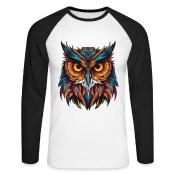 Eule Portrait - Unisex Baseballshirt langarm - Weiß/Schwarz - Vorne - Nik (191cm)