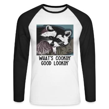 Was kocht gut aussehender Müll-Panda-Freund - Unisex Baseballshirt langarm - Weiß/Schwarz - Vorne - Nik (191cm)