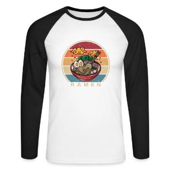 Retro Shoyu Bowl Miso Lover Tonkotsu Ramen - Unisex Long Sleeve Baseball T-Shirt - white/black - Front - Nik (191cm)