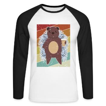 Retro Hystricidae Stacheltier Nordamerika - Unisex Baseballshirt langarm - Weiß/Schwarz - Vorne - Nik (191cm)
