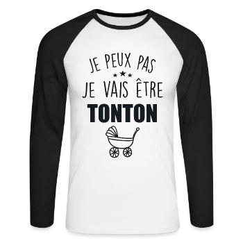 Je Peux Pas, Je Vais Être TONTON - T-shirt baseball manches longues Homme - blanc/noir - Devant - Nik (191cm)