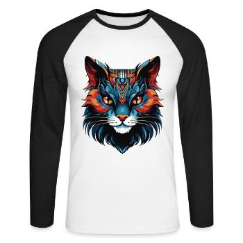 Portrait de chat - T-shirt baseball manches longues Homme - blanc/noir - Devant - Nik (191cm)