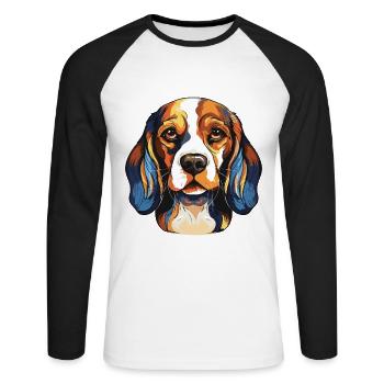 Portrait de chien Beagle - T-shirt baseball manches longues Homme - blanc/noir - Devant - Nik (191cm)