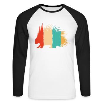 Retro Hystricidae Stacheltier Nordamerika - Unisex Baseballshirt langarm - Weiß/Schwarz - Vorne - Nik (191cm)