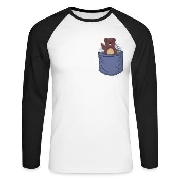 Stachelschwein Brusttasche Hystricidae Stacheltier - Unisex Baseballshirt langarm - Weiß/Schwarz - Vorne - Nik (191cm)
