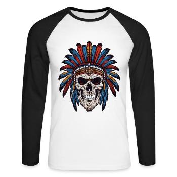 Crâne de chef indien Apache - T-shirt baseball manches longues Homme - blanc/noir - Devant - Nik (191cm)