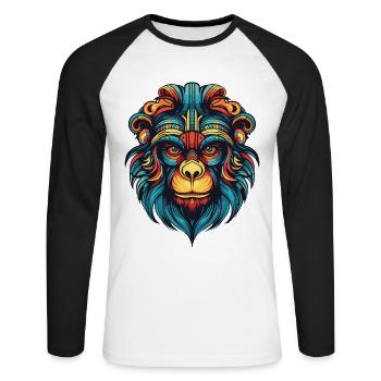 Portrait de singe - T-shirt baseball manches longues Homme - blanc/noir - Devant - Nik (191cm)