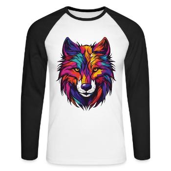 Portrait de loup - T-shirt baseball manches longues Homme - blanc/noir - Devant - Nik (191cm)