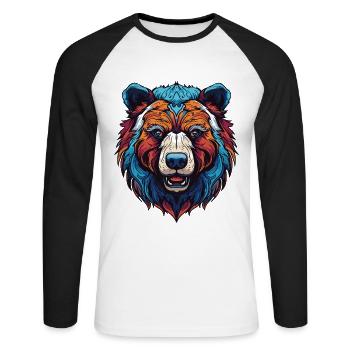 Bär Portrait - Unisex Baseballshirt langarm - Weiß/Schwarz - Vorne - Nik (191cm)