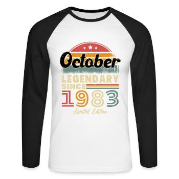 Vintage Retro Oktober 1983 Geburtstagsgeschenk - Unisex Baseballshirt langarm - Weiß/Schwarz - Vorne - Nik (191cm)