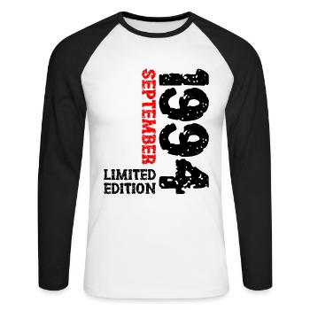 1994 September Limited Edition 29. Geburtstag Deko - Unisex Baseballshirt langarm - Weiß/Schwarz - Vorne - Nik (191cm)