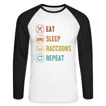 Eat Sleep Waschbären Wiederholen Trash Panda Queen - Unisex Baseballshirt langarm - Weiß/Schwarz - Vorne - Nik (191cm)