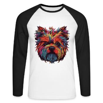 Yorkshire Terrier Hund Portrait - Unisex Baseballshirt langarm - Weiß/Schwarz - Vorne - Nik (191cm)