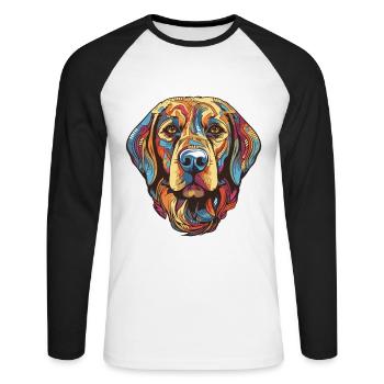 Portrait de chien Labrador - T-shirt baseball manches longues Homme - blanc/noir - Devant - Nik (191cm)