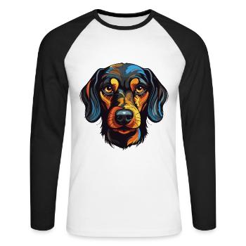Teckel Portrait de chien teckel - T-shirt baseball manches longues Homme - blanc/noir - Devant - Nik (191cm)