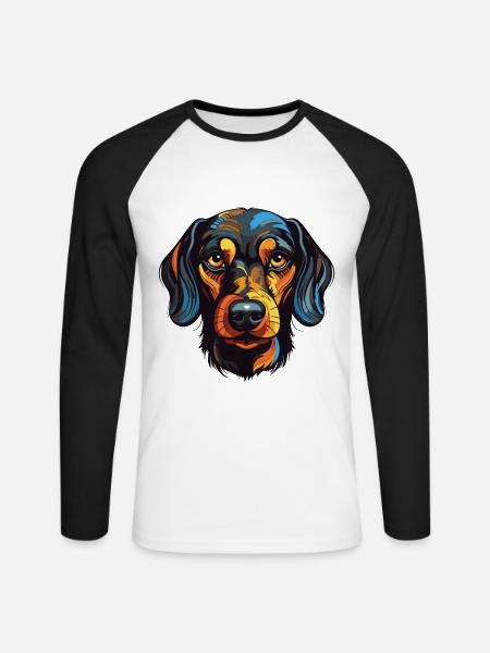 Dachshund Dog Portrait Dachshund - Unisex Long Sleeve Baseball T-Shirt - white/black