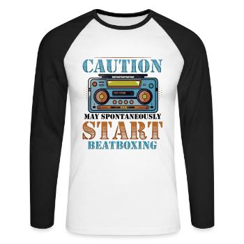 Vorsicht Kann Spontan Anfangen Zu Beatboxen - Unisex Baseballshirt langarm - Weiß/Schwarz - Vorne - Nik (191cm)