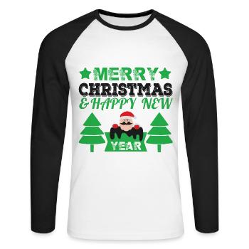 Joyeux Noël et Joyeux réveillon de Noël - T-shirt baseball manches longues Homme - blanc/noir - Devant - Nik (191cm)