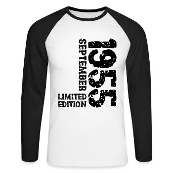 1955 September Limited Edition 68. Geburtstag Deko - Unisex Baseballshirt langarm - Weiß/Schwarz - Vorne - Nik (191cm)