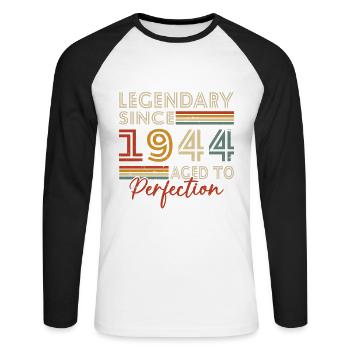 Legendary Since 1944 Vintage Birthday Gift - Unisex Long Sleeve Baseball T-Shirt - white/black - Front - Nik (191cm)