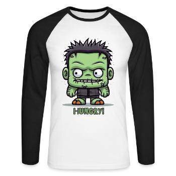 Petit zombie affamé - T-shirt baseball manches longues Homme - blanc/noir - Devant - Nik (191cm)