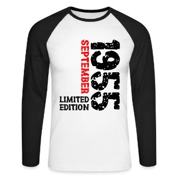 1955 September Limited Edition 68. Geburtstag Deko - Unisex Baseballshirt langarm - Weiß/Schwarz - Vorne - Nik (191cm)