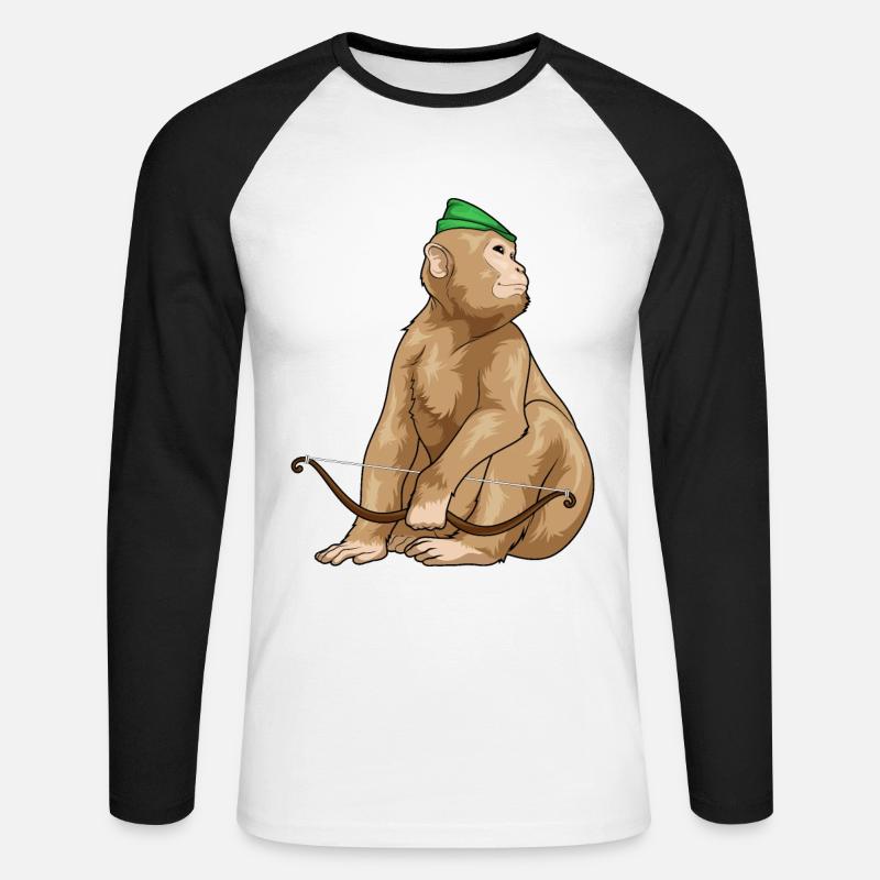 Monkey Archer Bow - Unisex Long Sleeve Baseball T-Shirt - white/black
